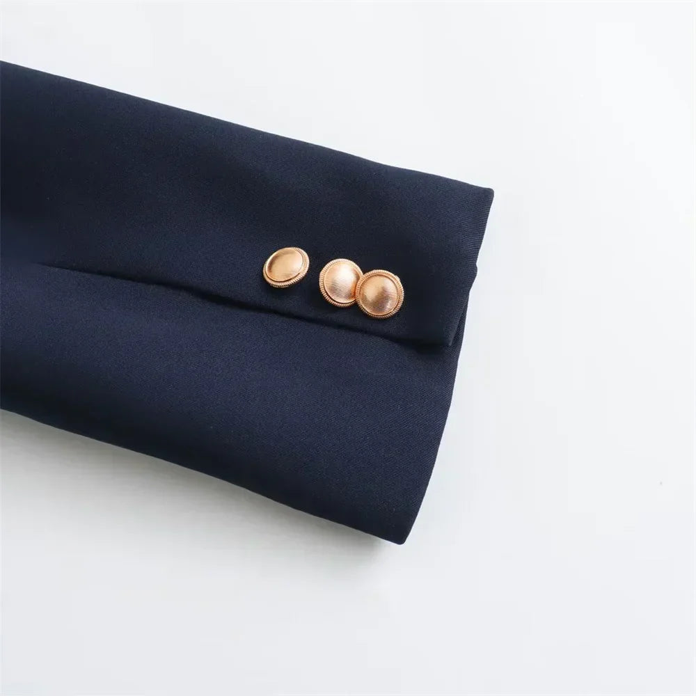 Conjunto Elegante – Blazer Curto com Botões Decorativos e Calça Pantalona