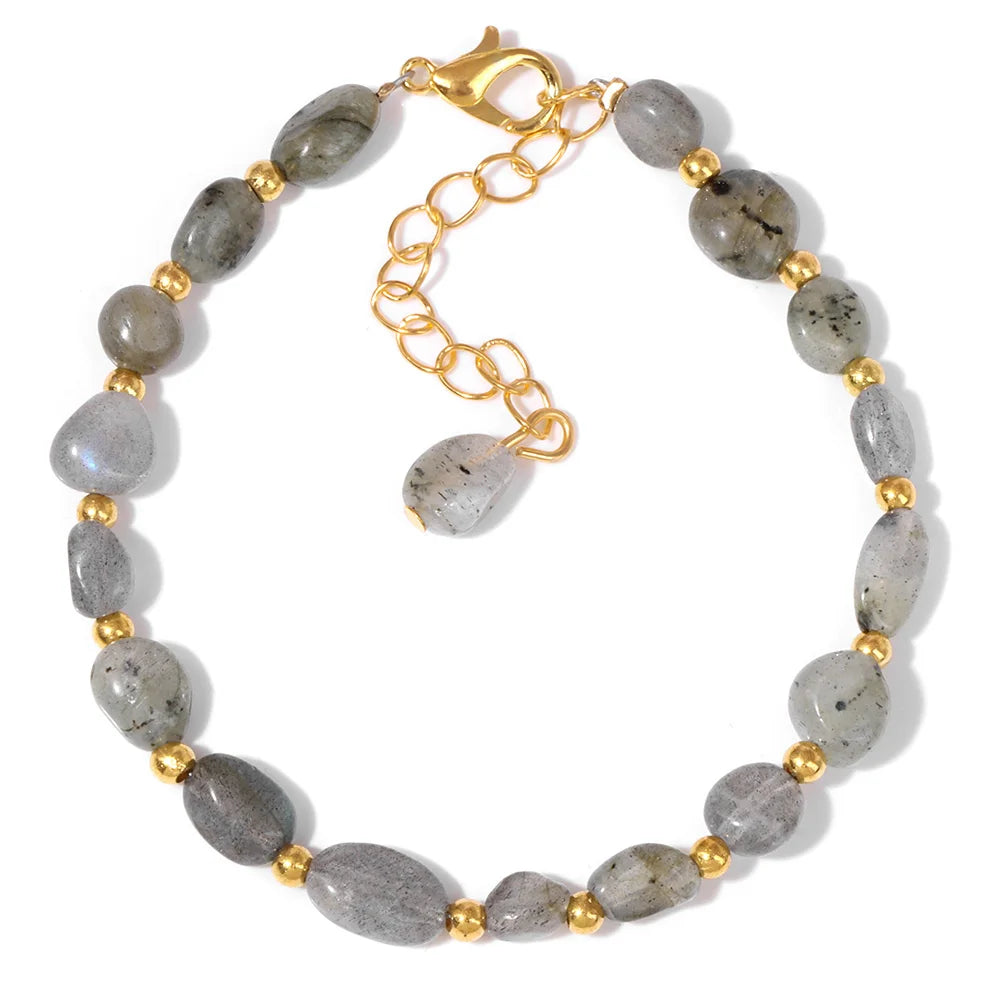 Pulseiras Pedras Naturais (Quartzo Rosa, Ágata) com Corrente Dourada, Estilo Bangle