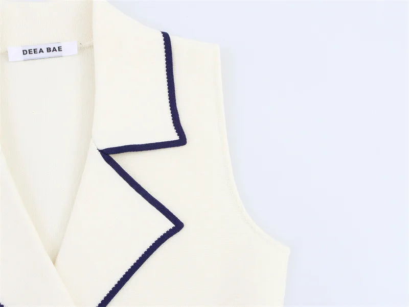 Colete de Tricô Sem Mangas – Branco com Detalhe, Estilo Casual Chic