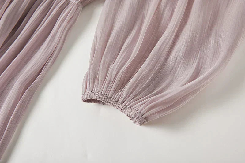 Vestido de Verão SEDA – Luxo Francês, Franjas, Pregas e cristais