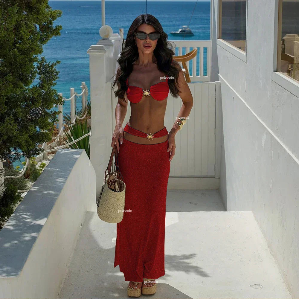 Conjunto Tres peças - Biquini e saia