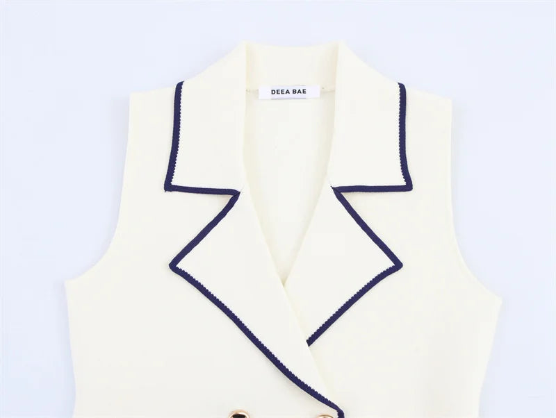 Colete de Tricô Sem Mangas – Branco com Detalhe, Estilo Casual Chic