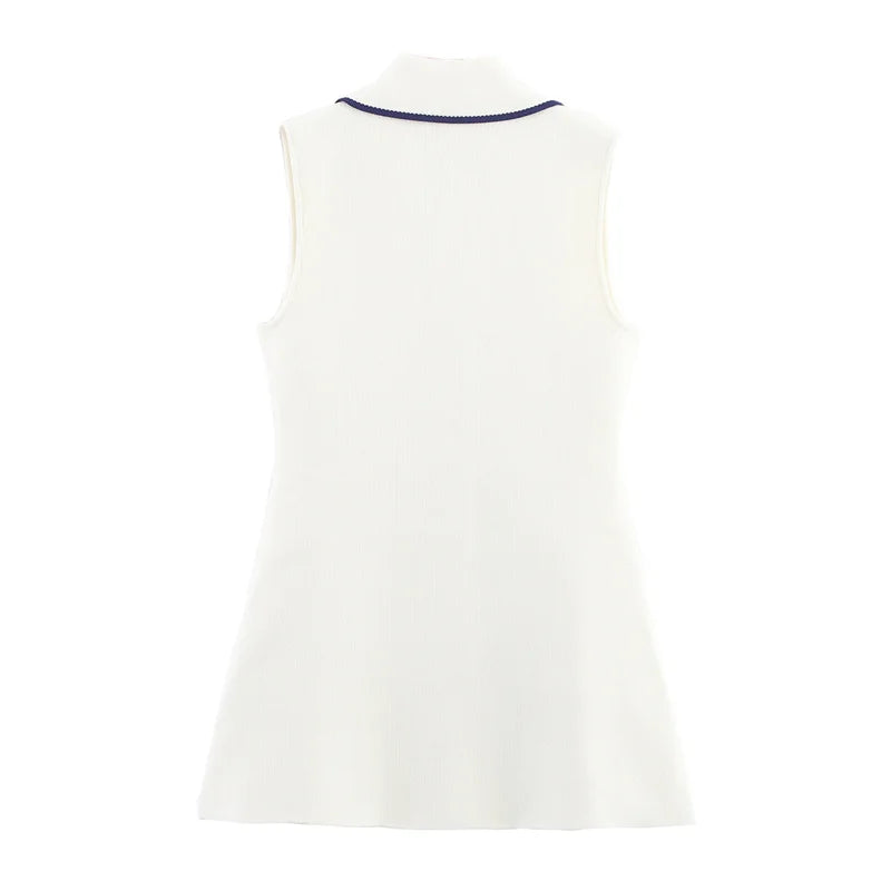 Colete de Tricô Sem Mangas – Branco com Detalhe, Estilo Casual Chic