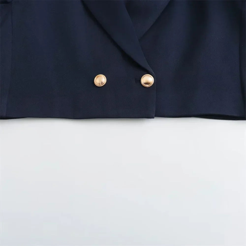 Conjunto Elegante – Blazer Curto com Botões Decorativos e Calça Pantalona