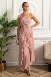Vestido Sexy Assimétrico e Decote nas Costas