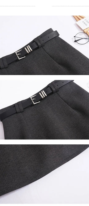Saia de Lã com Cinto – Modelo A-Line Cintura Alta, Elegante