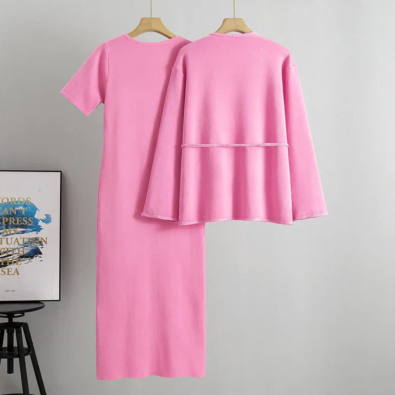 Conjunto Executivo Feminino – Tricô Elegante com Casaco Longo e Saia