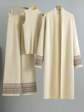Conjunto Feminino 3 Peças de Tricô – Colete, Cardigan Longo e Calça Pantalona