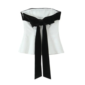 Blusa Sem Alças com Laço - Top Cropped Branco Estilo Chic