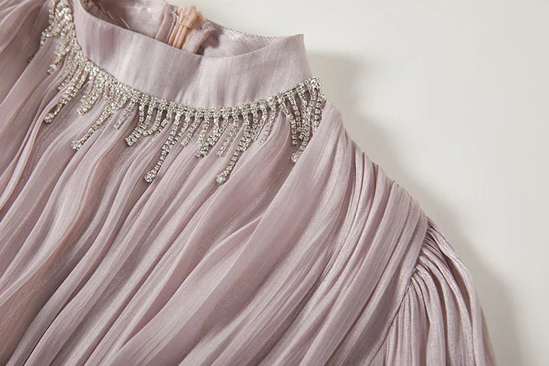 Vestido de Verão SEDA – Luxo Francês, Franjas, Pregas e cristais