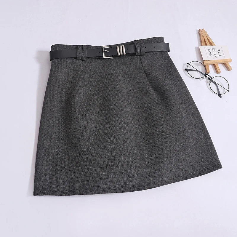 Saia de Lã com Cinto – Modelo A-Line Cintura Alta, Elegante