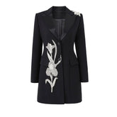 Blazer/Vestido Com bordado em Cristais - Com lapela em cetim
