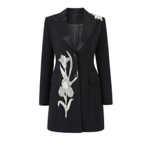 Blazer/Vestido Com bordado em Cristais - Com lapela em cetim
