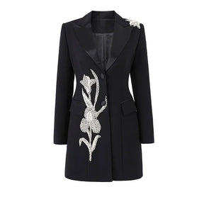 Blazer/Vestido Com bordado em Cristais - Com lapela em cetim