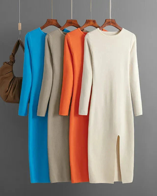 Vestido Suéter Feminino Inverno – Midi Justo em Tricô Grosso