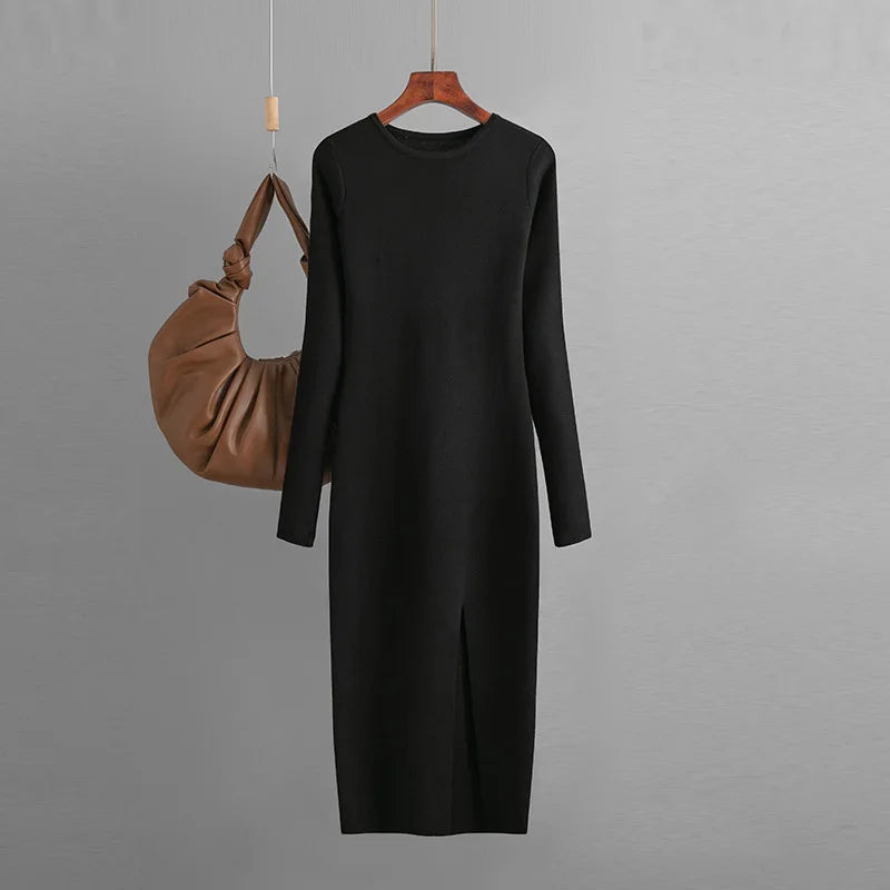 Vestido Suéter Feminino Inverno – Midi Justo em Tricô Grosso