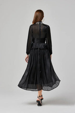 Vestido de Verão SEDA – Luxo Francês, Franjas, Pregas e cristais