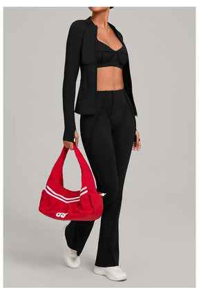 Conjunto Esportivo Feminino 3 Peças – Jaqueta com Zíper + Top + Calça | Yoga, Corrida e Treinos ao Ar Livre