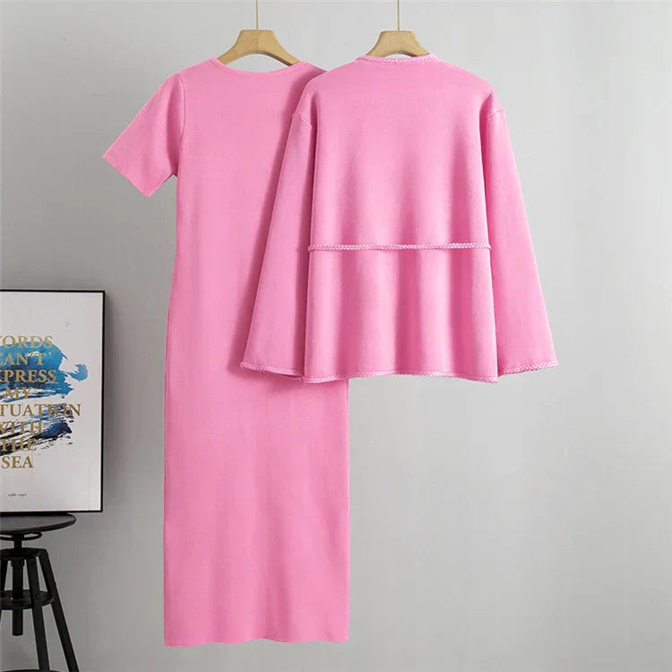 Conjunto Executivo Feminino – Tricô Elegante com Casaco Longo e Saia