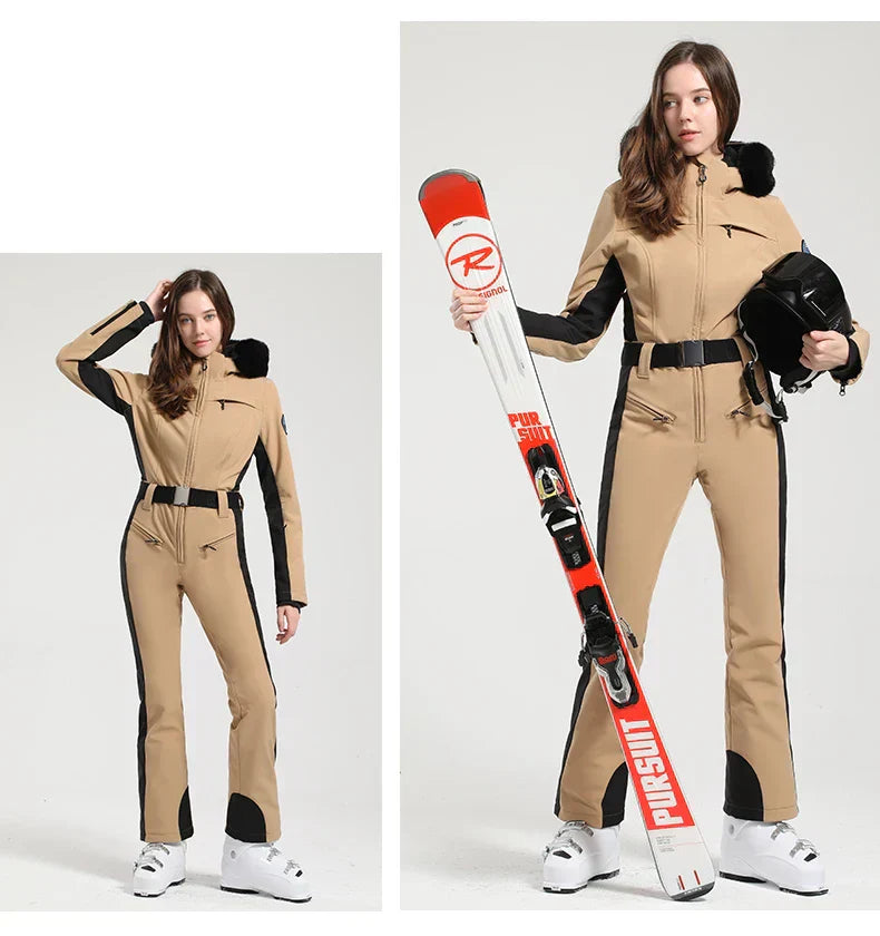 Macacão de Esqui Feminino GSOU SNOW – Peça Única, Acolchoado, Impermeável, Respirável e à Prova de Vento