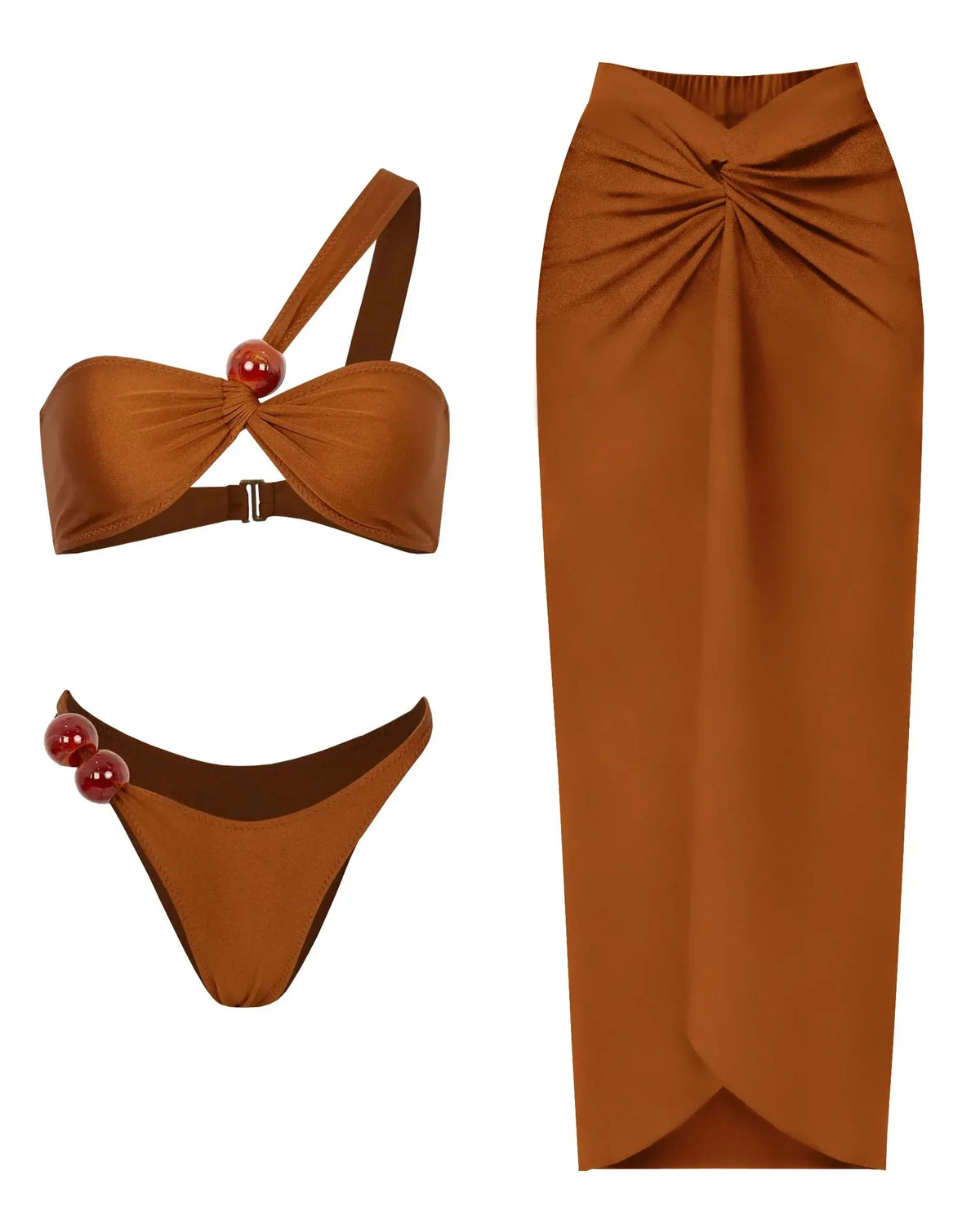 Conjunto Resort Darvia – Biquíni Assimétrico com Saia Midi Drapedd