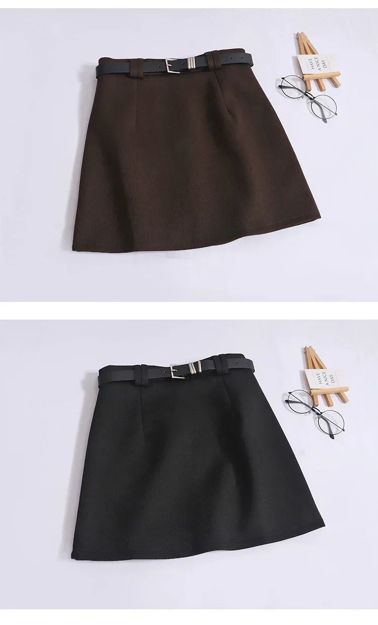 Saia de Lã com Cinto – Modelo A-Line Cintura Alta, Elegante