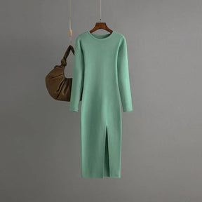 Vestido Suéter Feminino Inverno – Midi Justo em Tricô Grosso