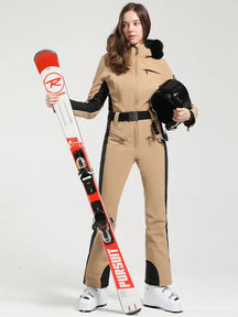 Macacão de Esqui Feminino GSOU SNOW – Peça Única, Acolchoado, Impermeável, Respirável e à Prova de Vento